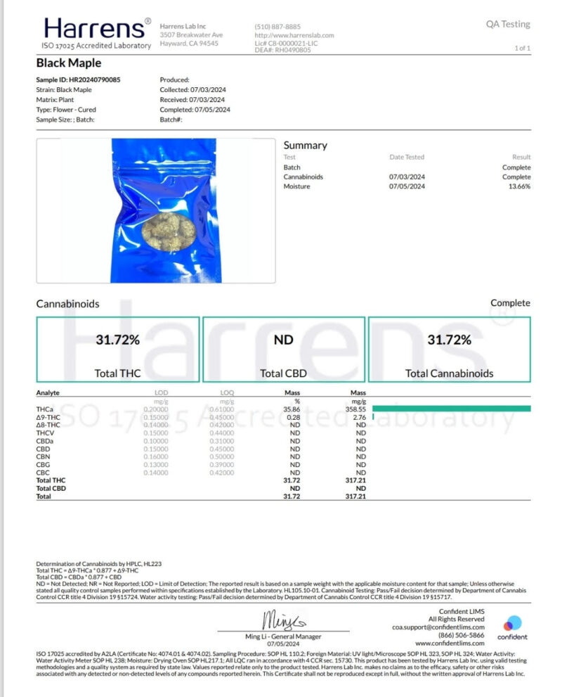 black maple strain thca flower lab results